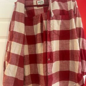 American Eagle Outfitters Red and Cream Plaid Shirt